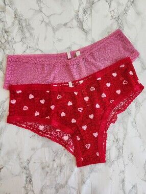 PINK Victoria's Secret V-Cut Front Wear Everywhere Lace Cheekster 2 Pack XL
